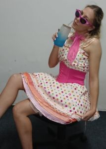 Adult Female Costumes to Hire - Polka Dot top & Skirt with under netting skirt